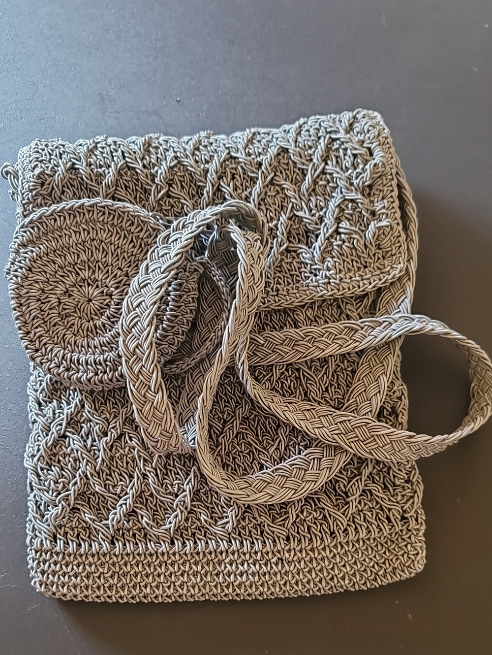 Woven Crochet Crossbody Bag in Light Gray With Change Purse